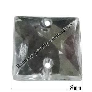 Taiwan Acrylic Cabochons with 2 Holes, Faceted Square 8x8mm, Hole:About 0.5mm, Sold by Bag 