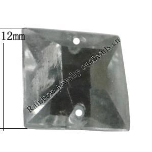 Taiwan Acrylic Cabochons with 2 Holes, Faceted Square 12x12mm, Hole:About 1mm, Sold by Bag 