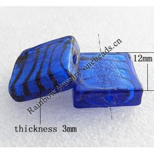 Silver Foil Lampwork Beads, Square 12mm Hole:About 1.5mm, Sold by PC