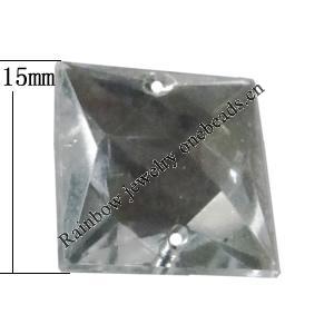 Taiwan Acrylic Cabochons with 2 Holes, Faceted Square 15x15mm, Hole:About 1mm, Sold by Bag 