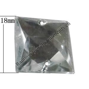 Taiwan Acrylic Cabochons with 2 Holes, Faceted Square 18x18mm, Hole:About 1mm, Sold by Bag 