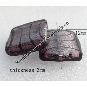 Silver Foil Lampwork Beads, Square 12mm Hole:About 1.5mm, Sold by PC