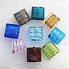 Silver Foil Lampwork Beads, Mix Color Square 12mm Hole:About 1.5mm, Sold by Group