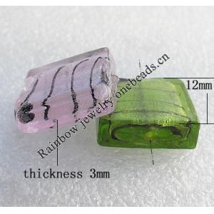 Silver Foil Lampwork Beads, Mix Color Square 12mm Hole:About 1.5mm, Sold by Group