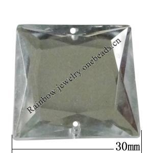 Taiwan Acrylic Cabochons with 2 Holes, Faceted Square 30x30mm, Hole:About 1mm, Sold by Bag 