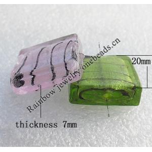 Silver Foil Lampwork Beads, Mix Color Square 20mm Hole:About 1.5mm, Sold by Group