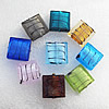 Silver Foil Lampwork Beads, Mix Color Square 20mm Hole:About 1.5mm, Sold by Group