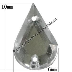 Taiwan Acrylic Cabochons with 2 Holes, Faceted Teardrop 6x10mm, Hole:About 0.5mm, Sold by Bag 