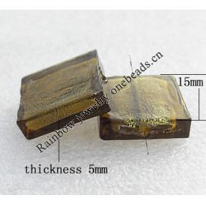 Silver Foil Lampwork Beads, Square 15mm Hole:About 1.5mm, Sold by PC