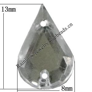 Taiwan Acrylic Cabochons with 2 Holes, Faceted Teardrop 8x13mm, Hole:About 0.5mm, Sold by Bag 