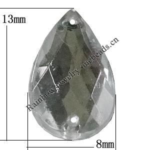 Taiwan Acrylic Cabochons with 2 Holes, Faceted Teardrop 8x13mm, Hole:About 0.5mm, Sold by Bag 