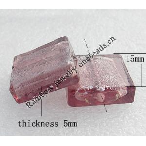 Silver Foil Lampwork Beads, Square 15mm Hole:About 1.5mm, Sold by PC