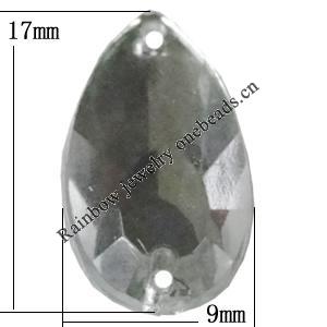 Taiwan Acrylic Cabochons with 2 Holes, Faceted Teardrop 9x17mm, Hole:About 1mm, Sold by Bag 