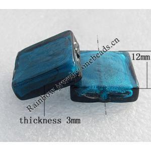 Silver Foil Lampwork Beads, Square 12mm Hole:About 1.5mm, Sold by PC