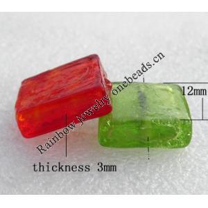 Silver Foil Lampwork Beads, Mix Color Square 12mm Hole:About 1.5mm, Sold by Group