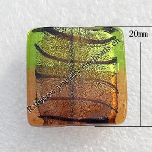 Silver Foil Lampwork Beads, Square 12mm Hole:About 1.5mm, Sold by PC