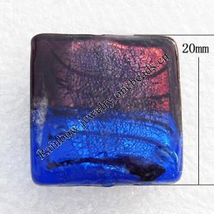 Silver Foil Lampwork Beads, Square 12mm Hole:About 1.5mm, Sold by PC