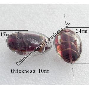 Gold Sand Lampwork Beads, Flat Oval 17x24x10mm Hole:About 1.5mm, Sold by PC