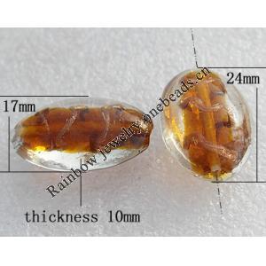 Gold Sand Lampwork Beads, Flat Oval 17x24x10mm Hole:About 1.5mm, Sold by PC
