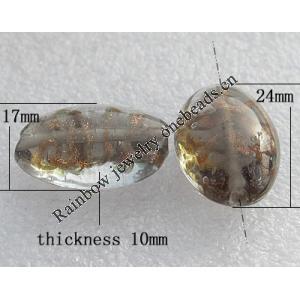 Gold Sand Lampwork Beads, Flat Oval 17x24x10mm Hole:About 1.5mm, Sold by PC