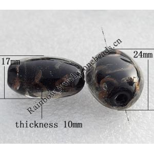 Gold Sand Lampwork Beads, Flat Oval 17x24x10mm Hole:About 1.5mm, Sold by PC