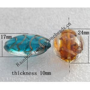 Gold Sand Lampwork Beads, Mix Color Flat Oval 17x24x10mm Hole:About 1.5mm, Sold by Group