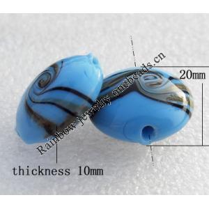 Gold Sand Lampwork Beads, Flat Round 20x10mm Hole:About 1.5mm, Sold by PC