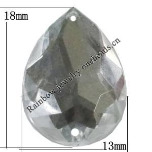 Taiwan Acrylic Cabochons with 2 Holes, Faceted Teardrop 13x18mm, Hole:About 1mm, Sold by Bag 