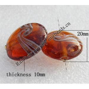Gold Sand Lampwork Beads, Flat Round 20x10mm Hole:About 1.5mm, Sold by PC