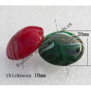 Gold Sand Lampwork Beads, Mix Color Flat Round 20x10mm Hole:About 1.5mm, Sold by Group