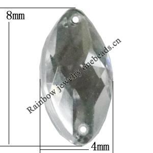 Taiwan Acrylic Cabochons with 2 Holes, Faceted Horse Eye 4x8mm, Hole:About 0.5mm, Sold by Bag 