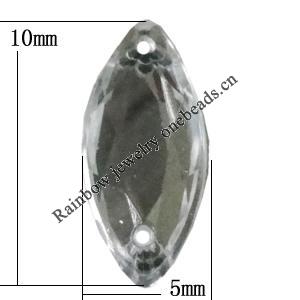 Taiwan Acrylic Cabochons with 2 Holes, Faceted Horse Eye 5x10mm, Hole:About 0.5mm, Sold by Bag 