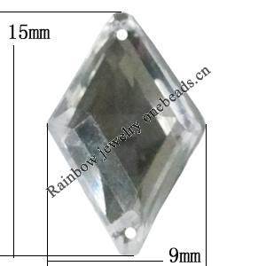 Taiwan Acrylic Cabochons with 2 Holes, Diamond 9x15mm, Hole:About 0.5mm, Sold by Bag 