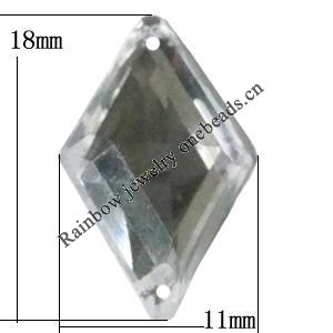 Taiwan Acrylic Cabochons with 2 Holes, Diamond 11x18mm, Hole:About 1mm, Sold by Bag 