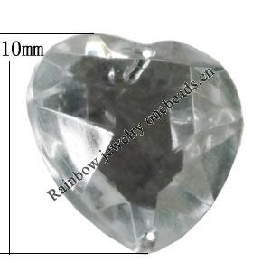 Taiwan Acrylic Cabochons with 2 Holes, Faceted Heart 10mm, Hole:About 1mm, Sold by Bag 