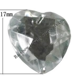 Taiwan Acrylic Cabochons with 2 Holes, Faceted Heart 17mm, Hole:About 1mm, Sold by Bag 
