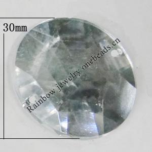 Taiwan Acrylic Cabochons with 2 Holes, Faceted Half Round 30mm, Hole:About 1mm, Sold by Bag 