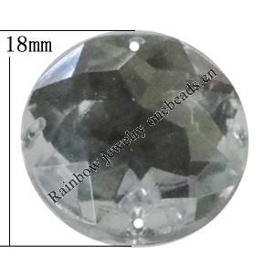 Taiwan Acrylic Cabochons with 2 Holes, Faceted Half Round 18mm, Hole:About 1mm, Sold by Bag 