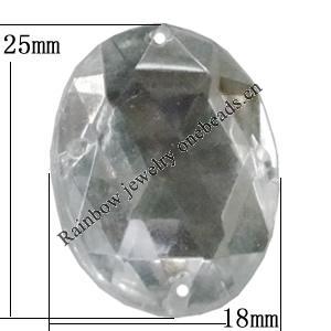 Taiwan Acrylic Cabochons with 2 Holes, Faceted Oval 18x25mm, Hole:About 1mm, Sold by Bag 