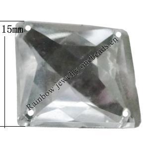Taiwan Acrylic Cabochons with 4 Holes, Faceted Square 15x15mm, Hole:About 1mm, Sold by Bag 