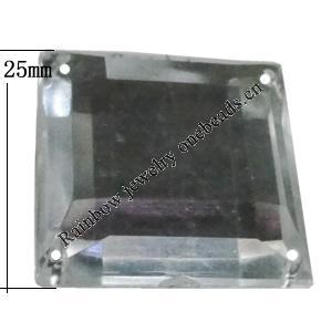 Taiwan Acrylic Cabochons with 4 Holes, Faceted Square 25x25mm, Hole:About 1mm, Sold by Bag 