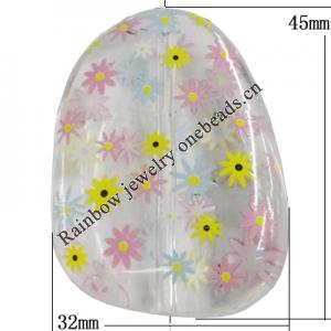 Watermark Acrylic Beads, Nugget 45x32mm Hole:2.5mm, Sold by Bag