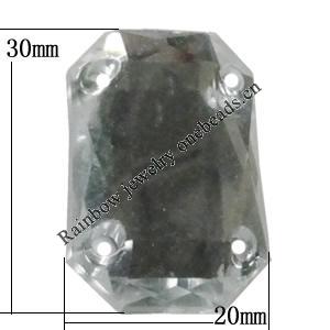 Taiwan Acrylic Cabochons with 4 Holes, Faceted Rondelle 20x30mm, Hole:About 1mm, Sold by Bag 