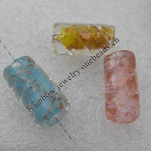 Gold Sand Lampwork Beads, Mix Color, Column 20x10mm Hole:About 2mm, Sold by Group