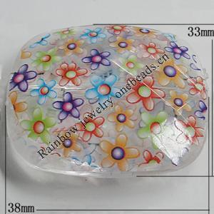 Watermark Acrylic Beads, Faceted Rectangle 38x33mm Hole:2.5mm, Sold by Bag