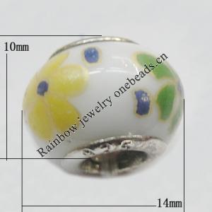 Poracelain Beads European, European Style With Iron Core Rondelle,10x14mm, Hole:5mm, Sold by Bag