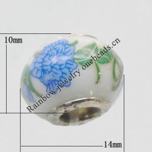 Poracelain Beads European, European Style With Iron Core Rondelle,10x14mm, Hole:5mm, Sold by Bag