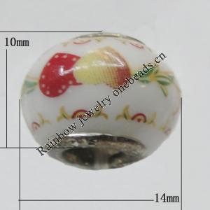 Poracelain Beads European, European Style With Iron Core Rondelle,10x14mm, Hole:5mm, Sold by Bag