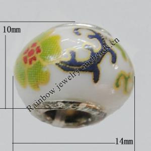 Poracelain Beads European, European Style With Iron Core Rondelle,10x14mm, Hole:5mm, Sold by Bag