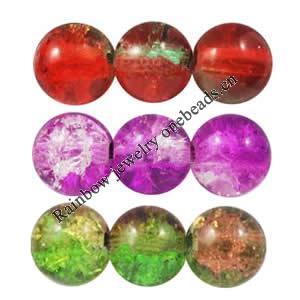Crackle Glass Beads, Double Color, Round, 4mm, Sold per 32-Inch Strand 